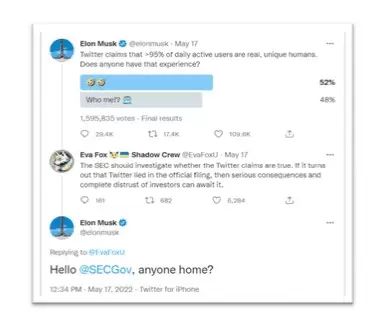 Dos de los Tweets que los abogados de Twitter usarán contra Musk
