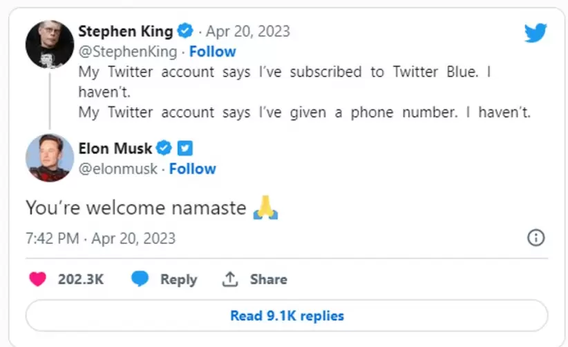 Elon Musk pagó el tilde azul de Stephen King luego de que el escritor asegurara que no lo iba a abonar
