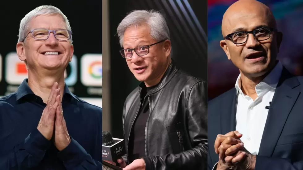 Tim Cook, Jensen Huang, Satya Nadella, Apple, Nvidia, Microsoft