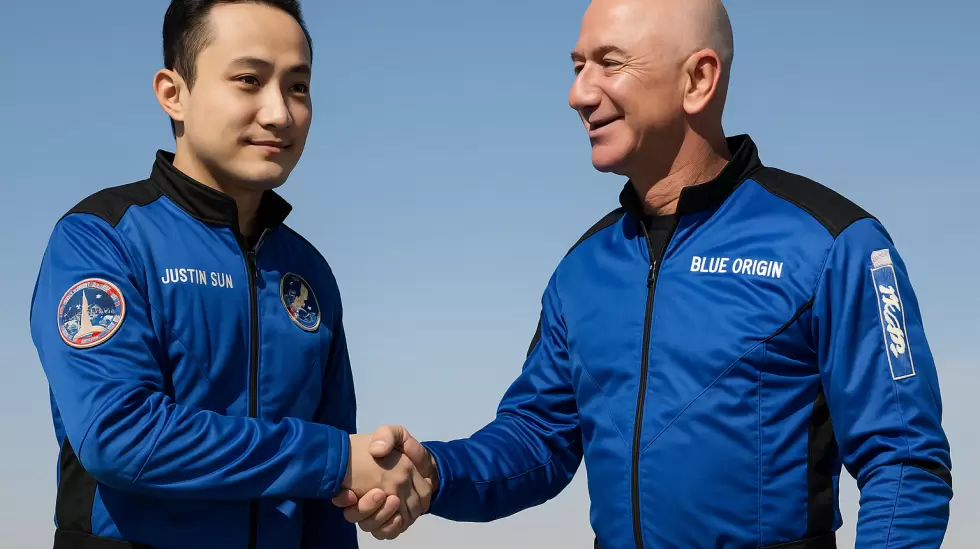 Justin Sun con Jeff Bezos, Blue Origin - Espacio