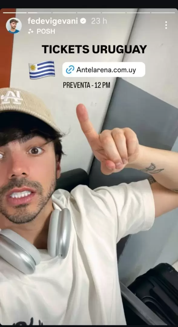 Fede Vigevani anuncia su presentación en Antel Arena. Foto: Instagram.