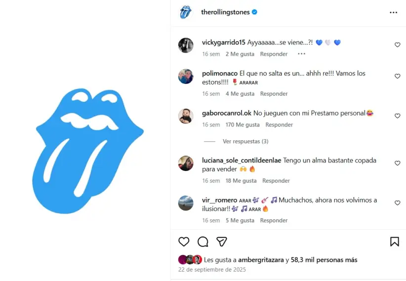 IG de los Rolling Stones: misterioso posteo del 25 de octubre de 2025, solo la alengua con los colores celeste y blanco