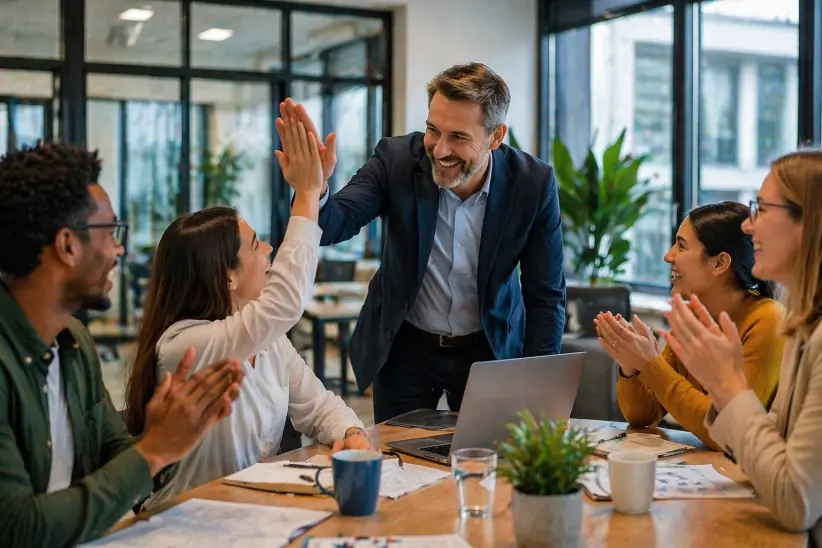 Oficina, reunión de trabajo, jefes, empleados  - Imagen creada con IA
