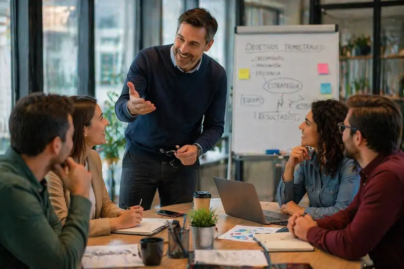 Oficina, reunión de trabajo, jefes, empleados - Imagen creada con IA