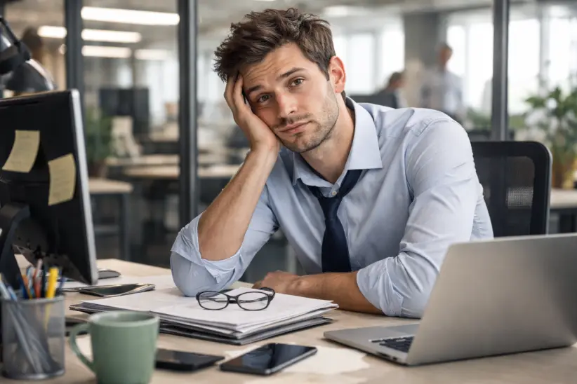 Empleado, oficina, cansancio (SE PUEDE USAR) - Imagen creada con IA