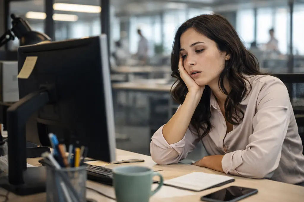 Oficina, trabajo, cansancio, empleados - SE PUEDE USAR - Imagen creada con IA