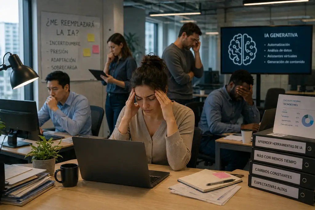 (SE PUEDE USAR) tecnoestrés, IA, ansiedad  Crédito: Imagen creada con IA