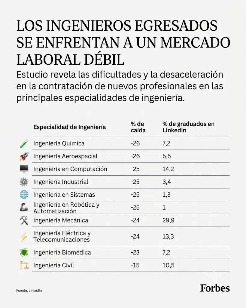 Los ingenieros egresados se enfrentan a un mercado laboral débil. (Foto: Forbes US)