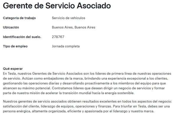 Búsqueda laboral de Tesla Argentina. - Foto: captura de pantalla de Tesla.